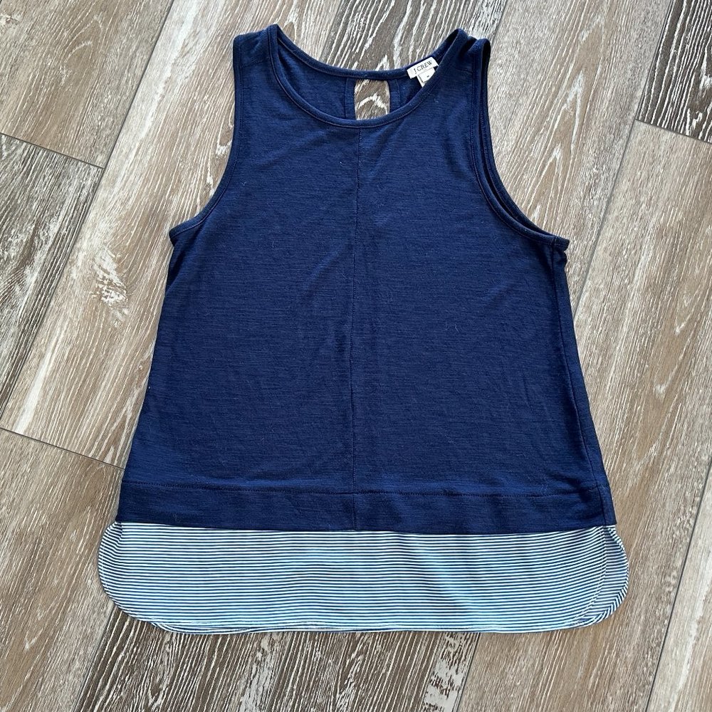 J Crew Sz M Sleeveless Top Navy Blue w Striped Bottom. Nautical!